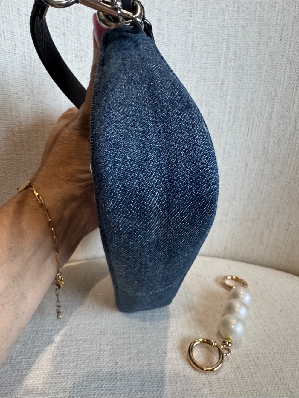 Coach Nolita Denim Studded Wristlet - Dark Blue.  Like new  💗Free bag charm 💗 - Picture 6 of 7
